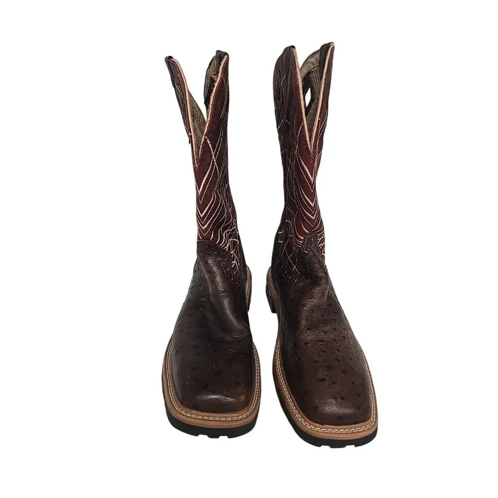 Justin Men's Derrickman 12" Western Work Boot Soft Toe Ostrich Print Brown 8.5D - Picture 5 of 6